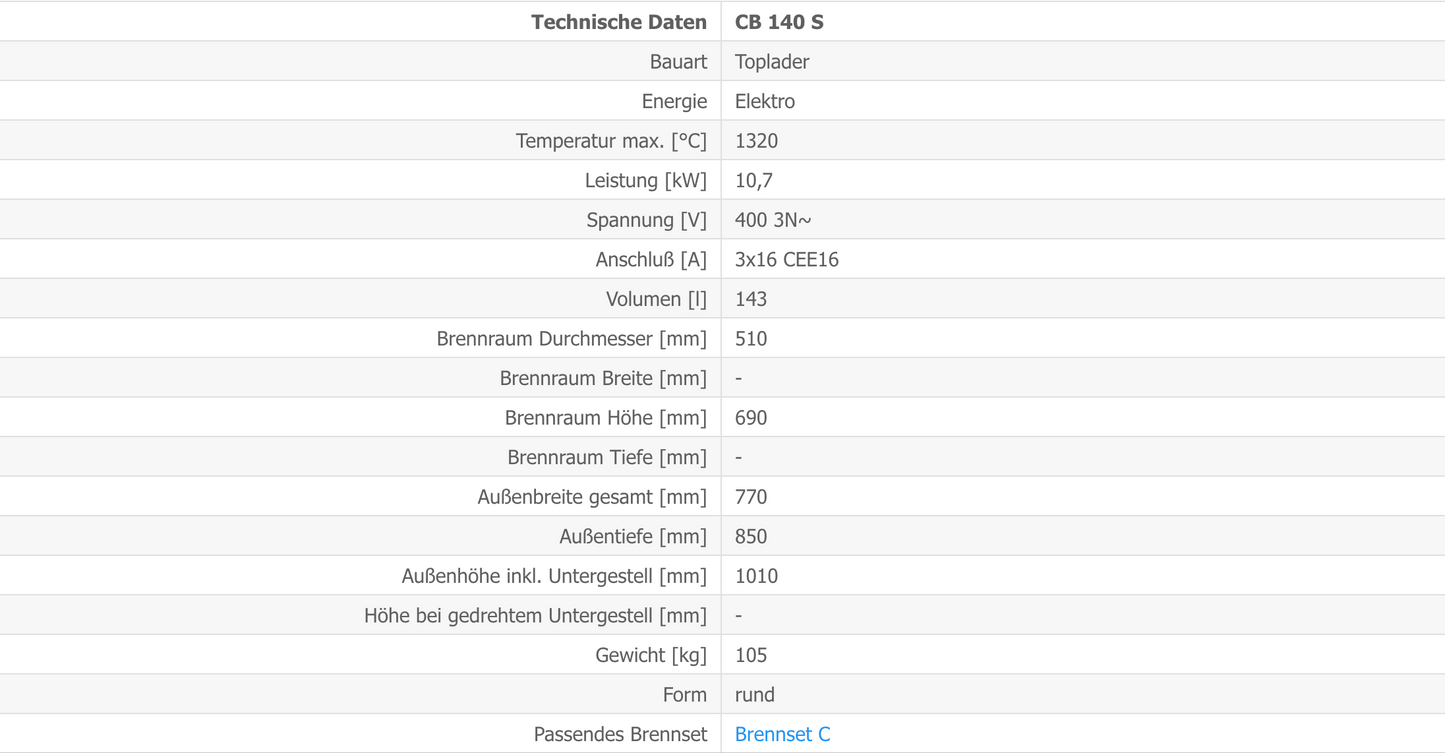 Kittec CB 140 S Techn Daten