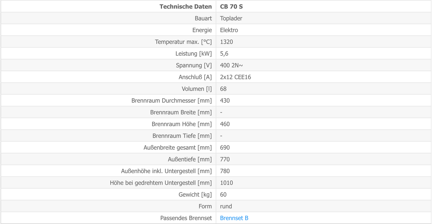 Kittec CB 70 S Techn Daten